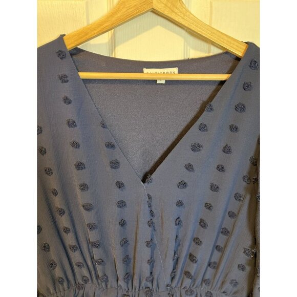 Baltic Born Paisley Swiss Dot Navy Blue Size Large V-Neck Midi Dress - Picture 6 of 9